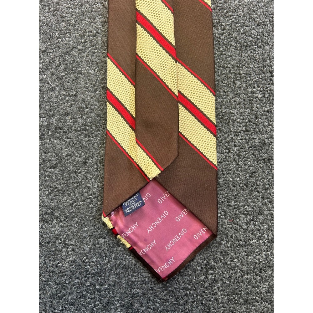 Vintage Givenchy Necktie Brown Red Striped Mens Polyester Dress Formal- FLAWED